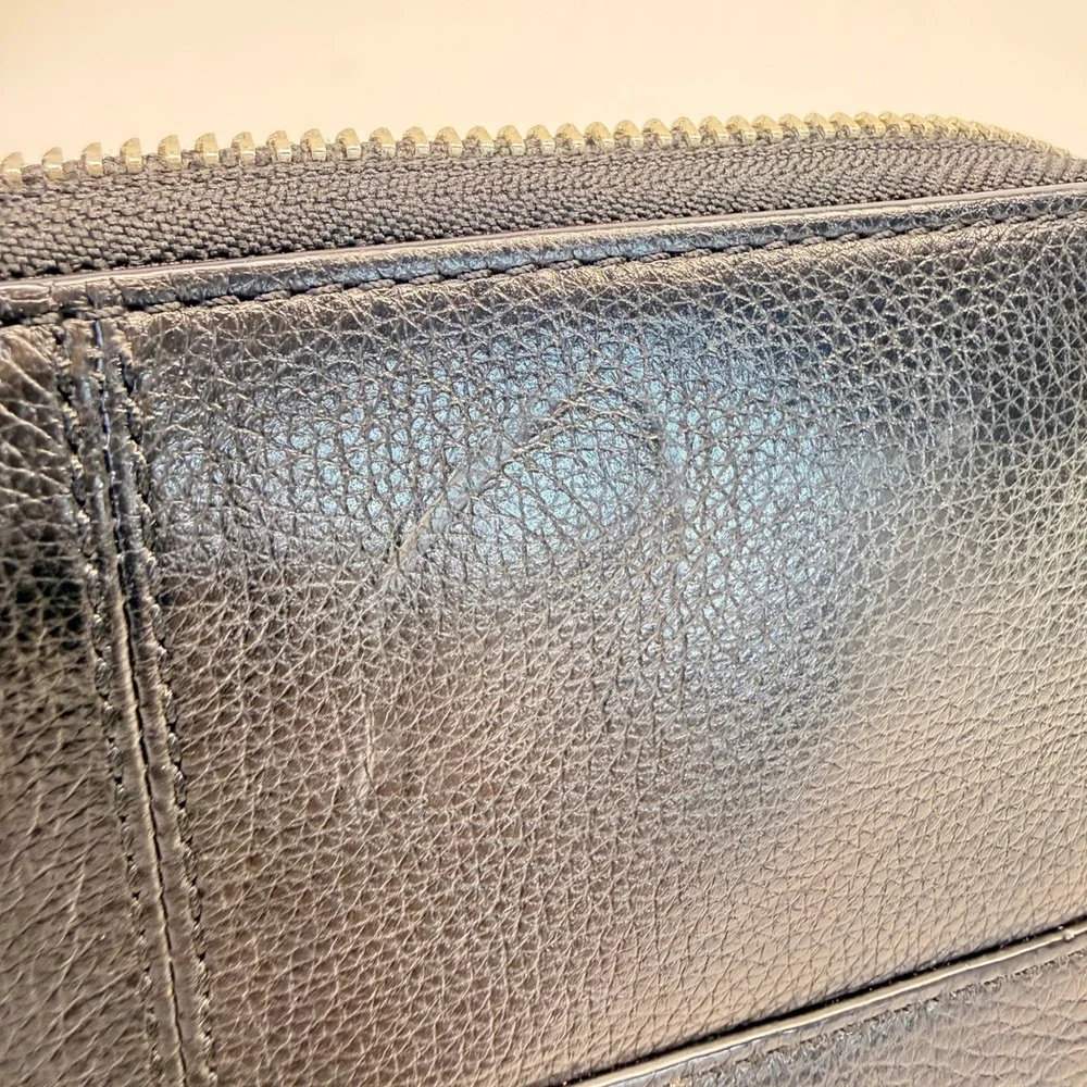 Coach F51764 Accordion Zip Wallet Black Pebbled Leather Long Clutch Organizer